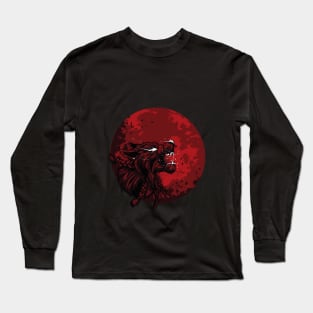 Wolf With Giant Blood Moon Long Sleeve T-Shirt